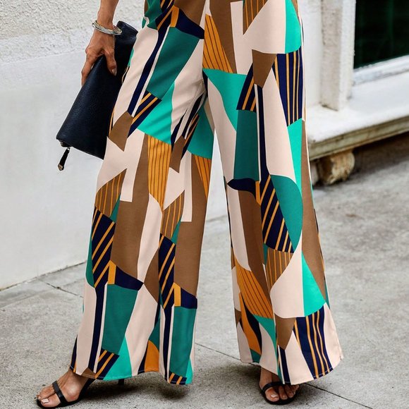 Flowy boho Pants, High Waist Floral Wide Leg Pants,  casual beach wide leg pants - Picture 4 of 6